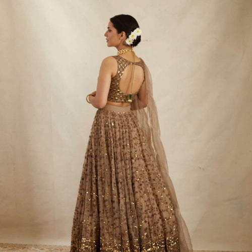 Golden Color Heavy Sequins Work Designer Net Lehenga Choli