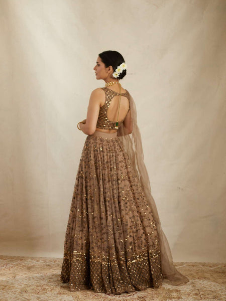 Golden Color Heavy Sequins Work Designer Net Lehenga Choli