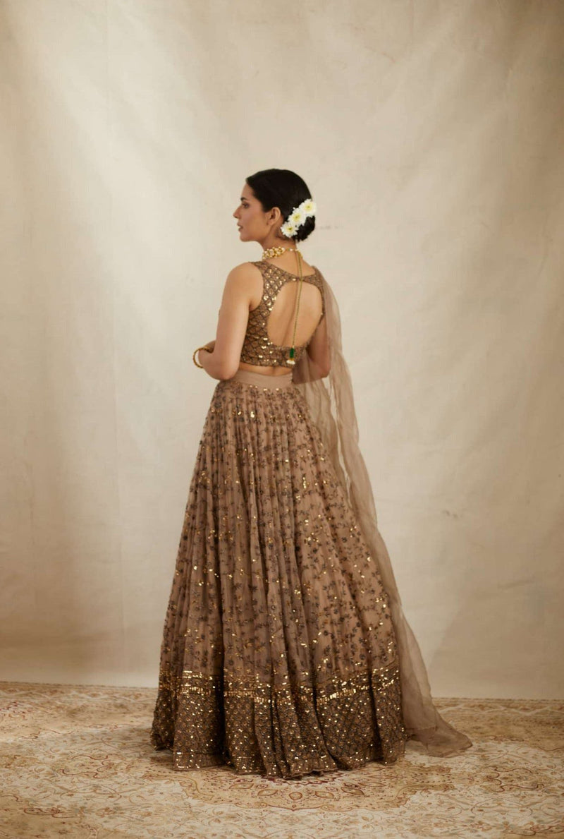 Golden Color Heavy Sequins Work Designer Net Lehenga Choli