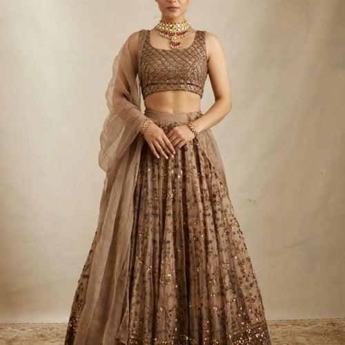 Golden Color Heavy Sequins Work Designer Net Lehenga Choli