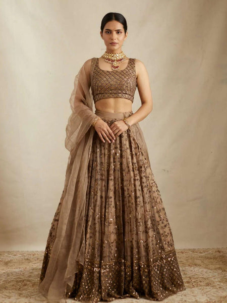 Golden Color Heavy Sequins Work Designer Net Lehenga Choli