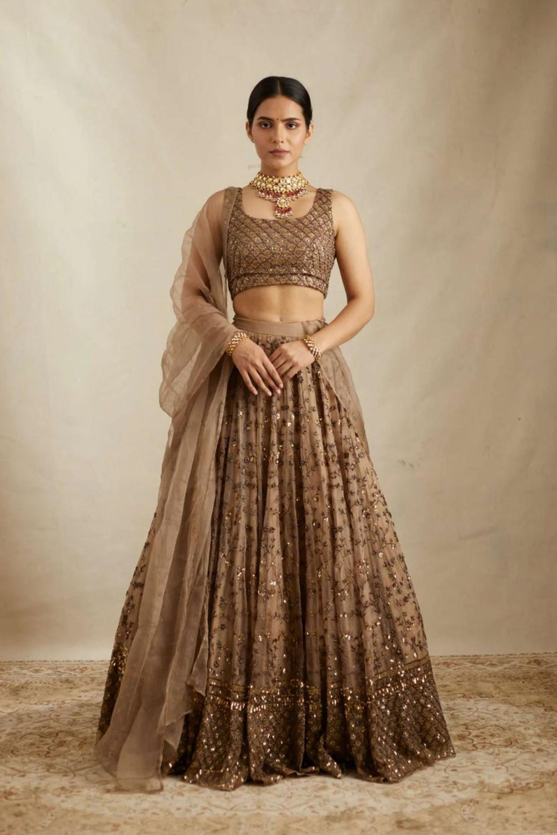 Golden Color Heavy Sequins Work Designer Net Lehenga Choli