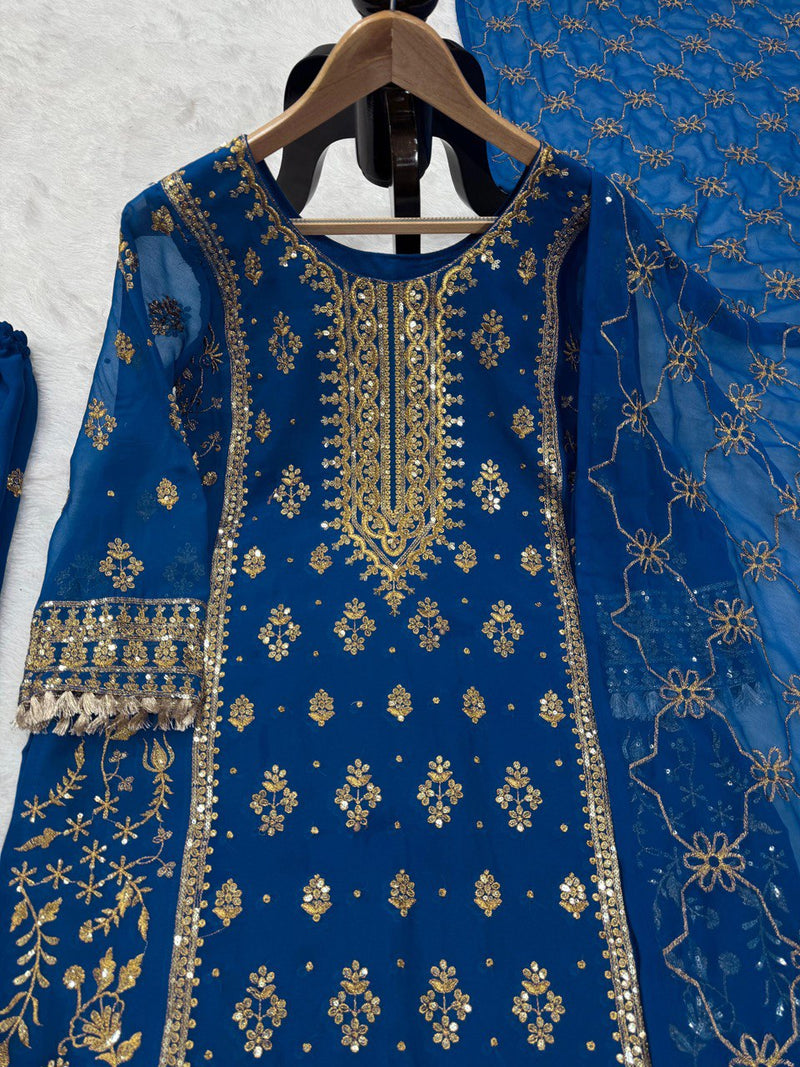 Blue Color Thread With Sequence work Sharara Suit