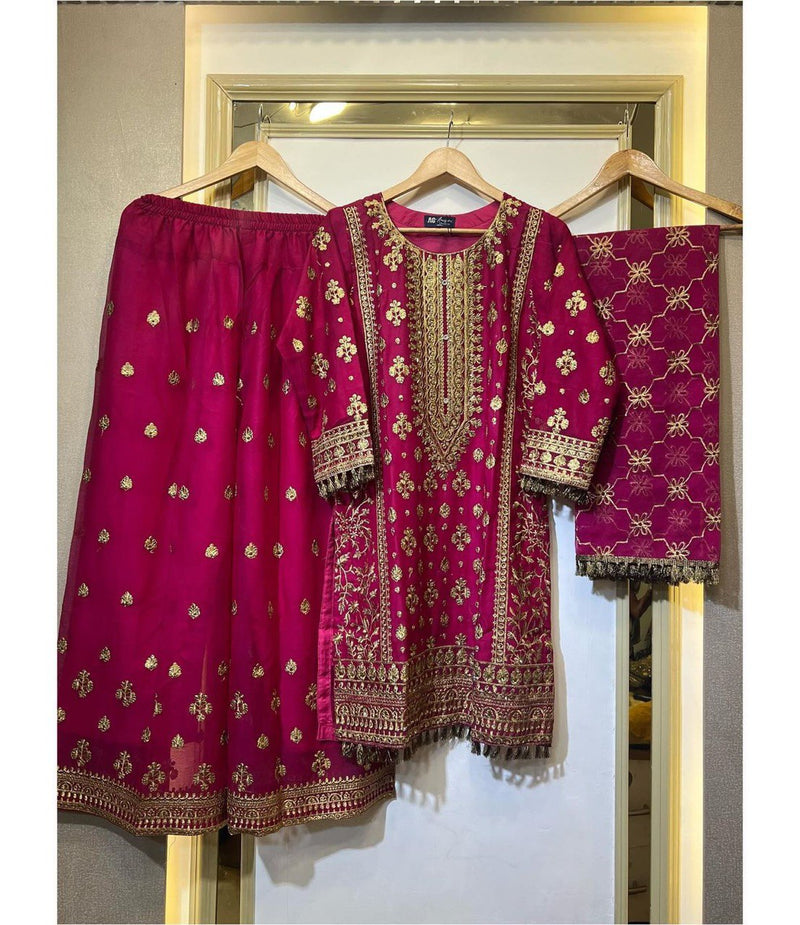 Pink Color Thread With Sequence work Sharara Suit