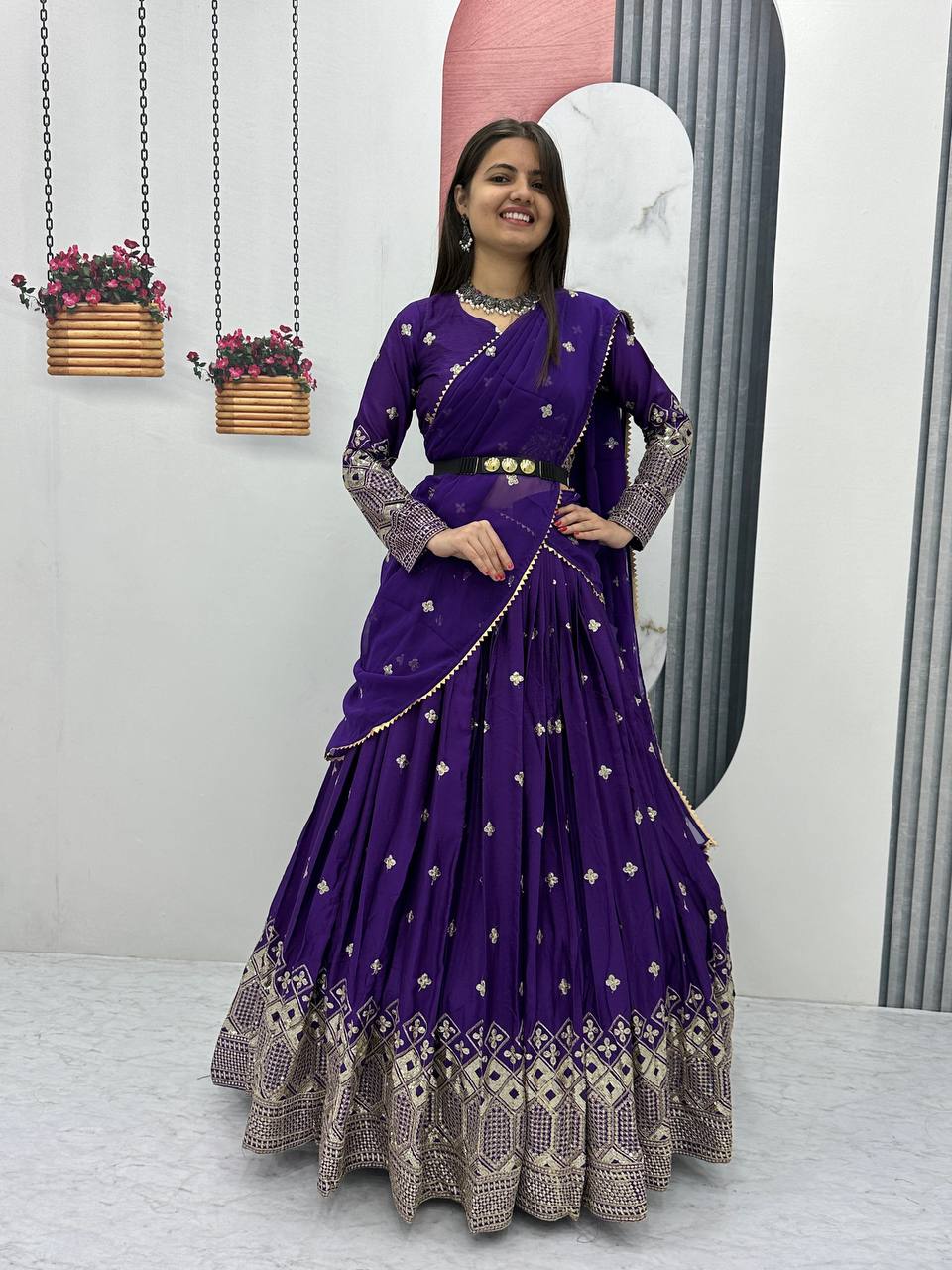 Primarily purple Color Heavy Embroidery Sequins Work Lehenga Choli