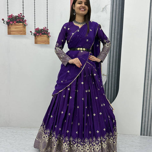Primarily purple Color Heavy Embroidery Sequins Work Lehenga Choli