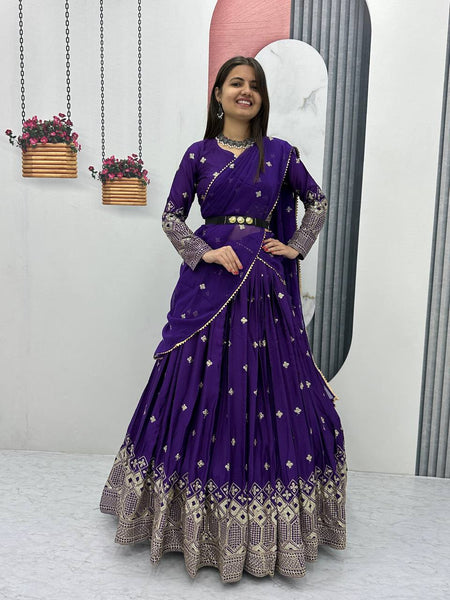 Primarily purple Color Heavy Embroidery Sequins Work Lehenga Choli