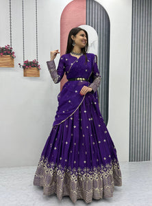 Primarily purple Color Heavy Embroidery Sequins Work Lehenga Choli