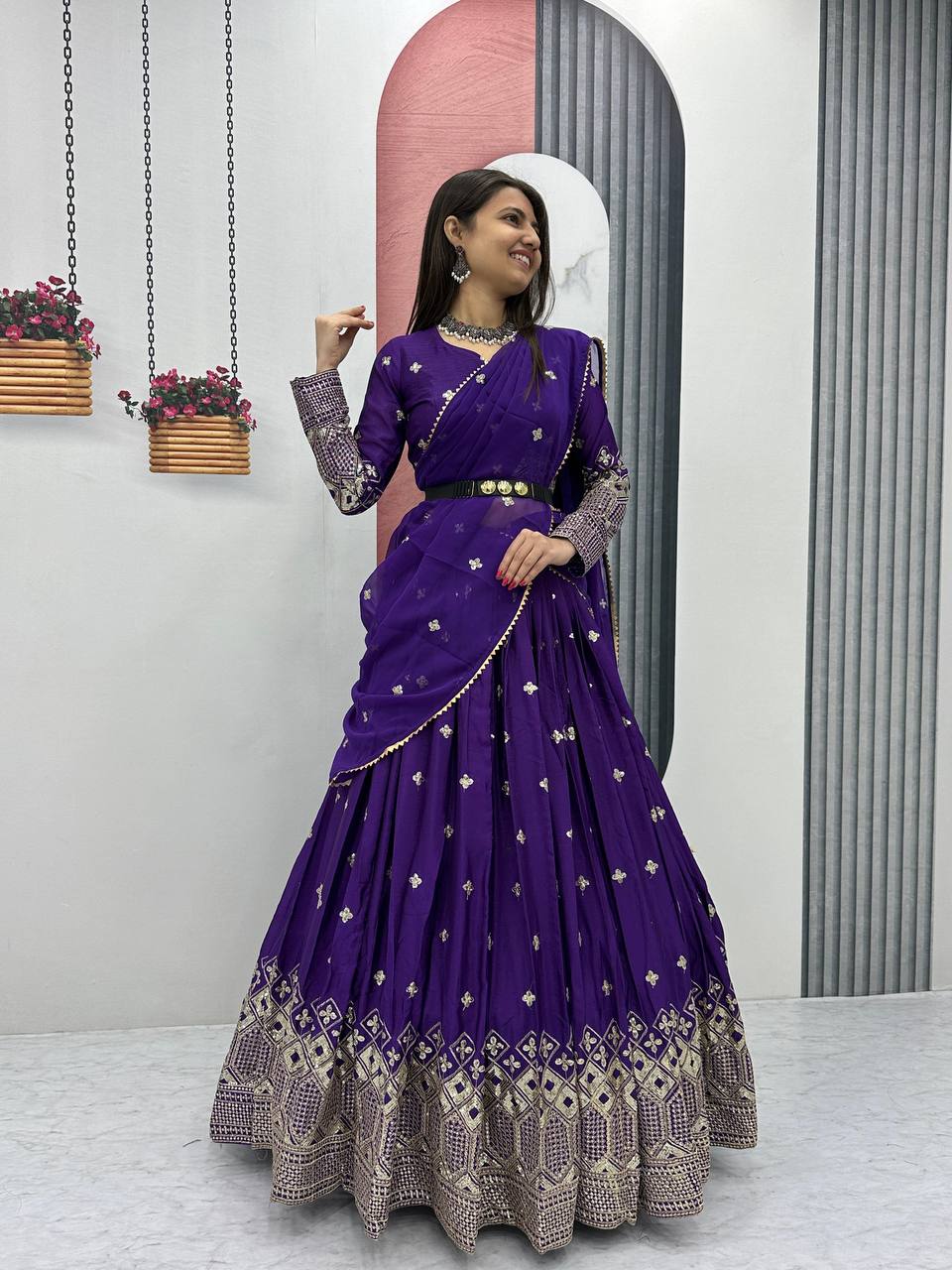 Primarily purple Color Heavy Embroidery Sequins Work Lehenga Choli
