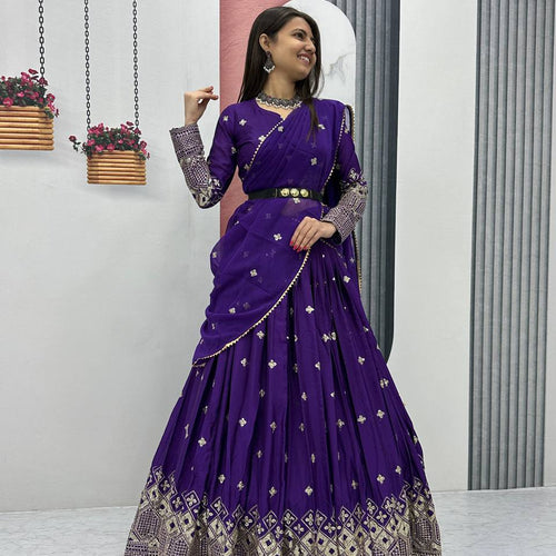 Primarily purple Color Heavy Embroidery Sequins Work Lehenga Choli