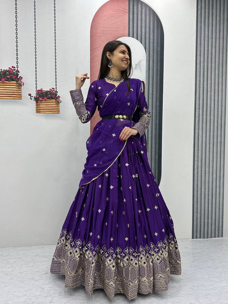 Primarily purple Color Heavy Embroidery Sequins Work Lehenga Choli