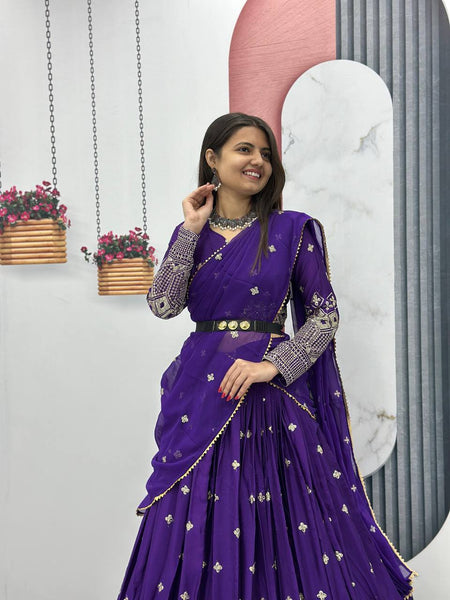 Primarily purple Color Heavy Embroidery Sequins Work Lehenga Choli