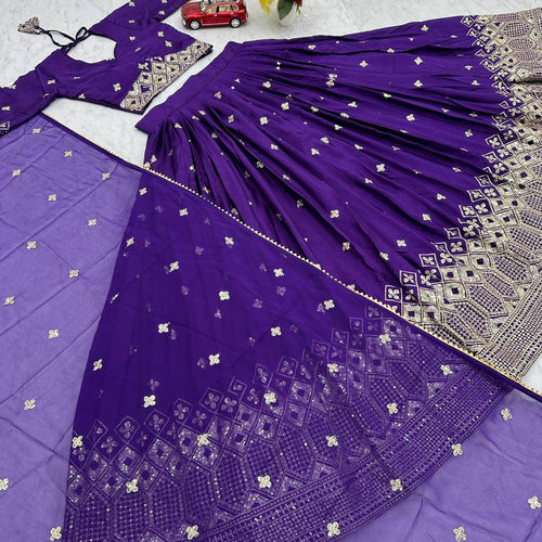 Primarily purple Color Heavy Embroidery Sequins Work Lehenga Choli