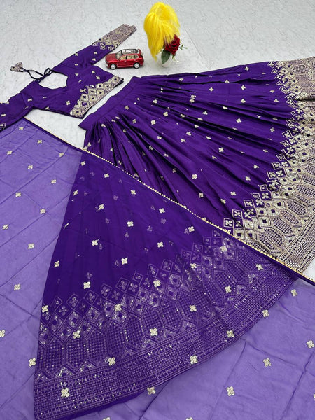 Primarily purple Color Heavy Embroidery Sequins Work Lehenga Choli