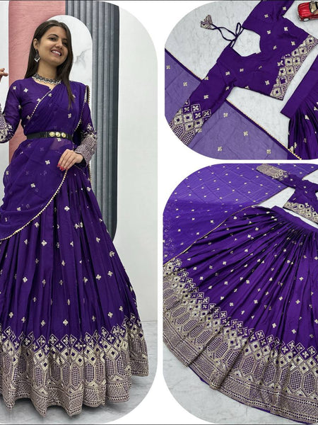 Primarily purple Color Heavy Embroidery Sequins Work Lehenga Choli