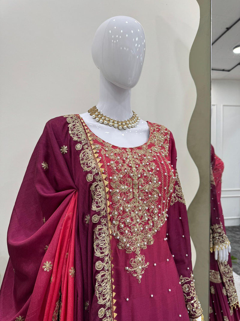 Dark Pink Color Sequence Work Designer Sharara Suit