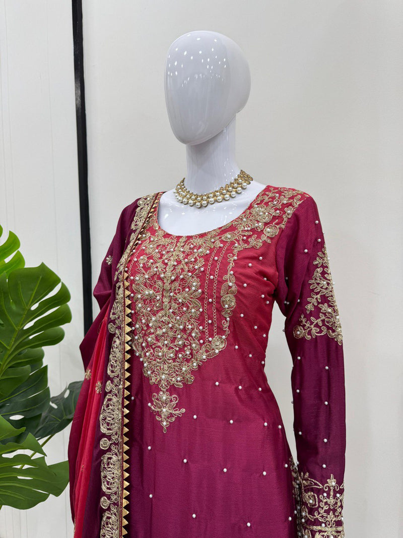 Dark Pink Color Sequence Work Designer Sharara Suit