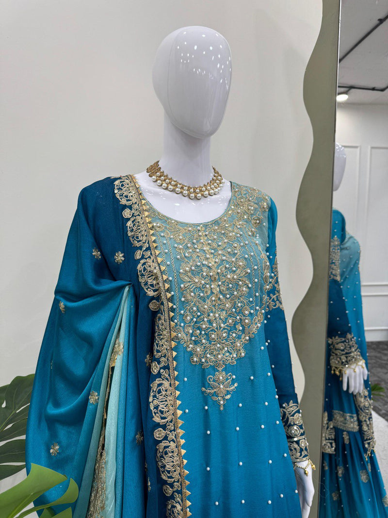 Blue Color Sequence Work Trendy Designer Sharara Suit