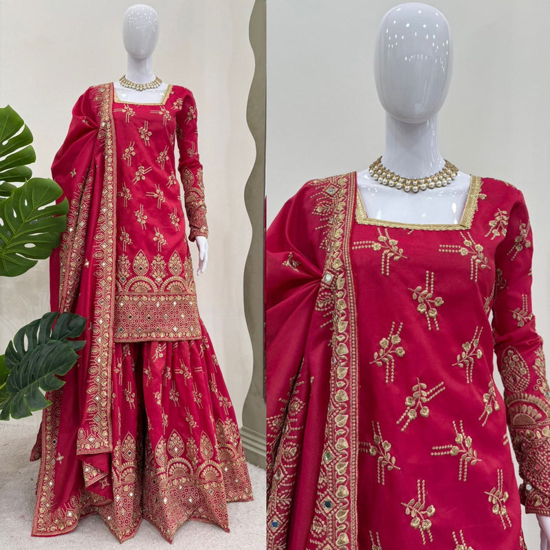 Pink Color Thread With Sequence work Sharara Suit