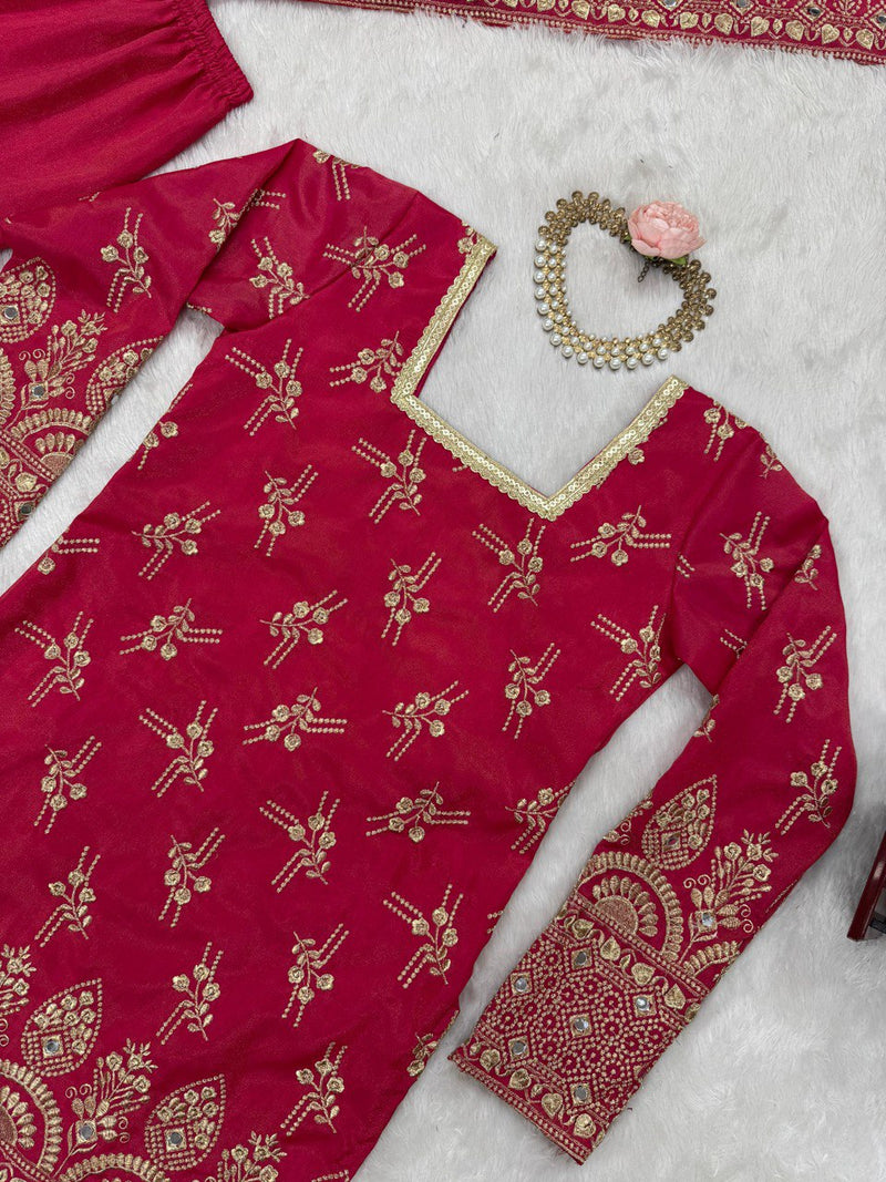 Pink Color Heavy Wedding Wear Georgette Sharara Suit