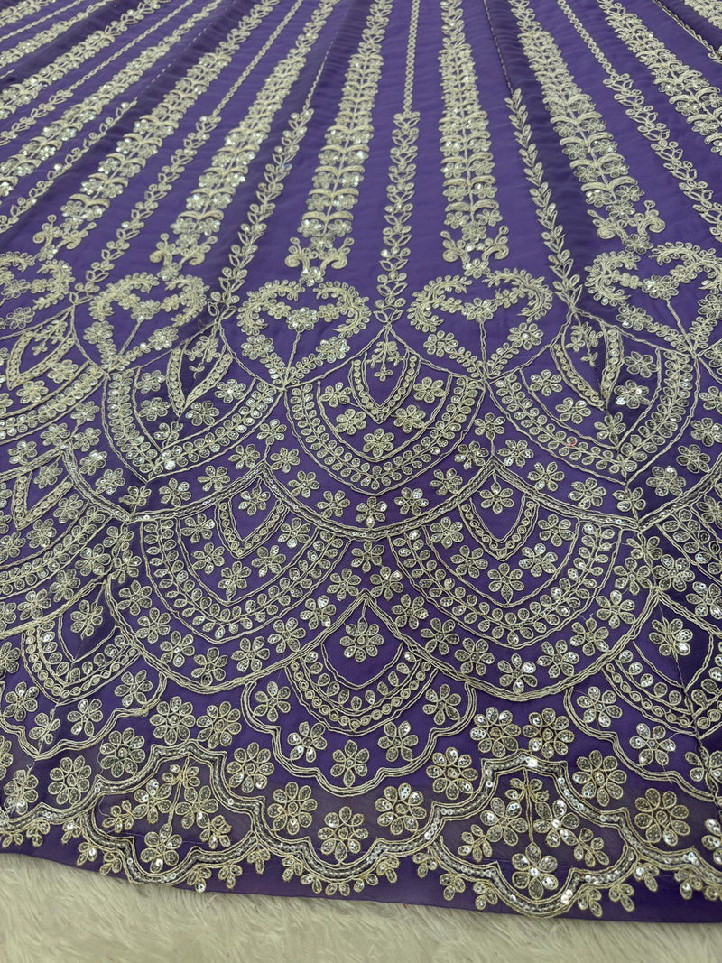 Purple Color Wedding Wear Thread With Sequins Work Georgette  Lehenga Choli
