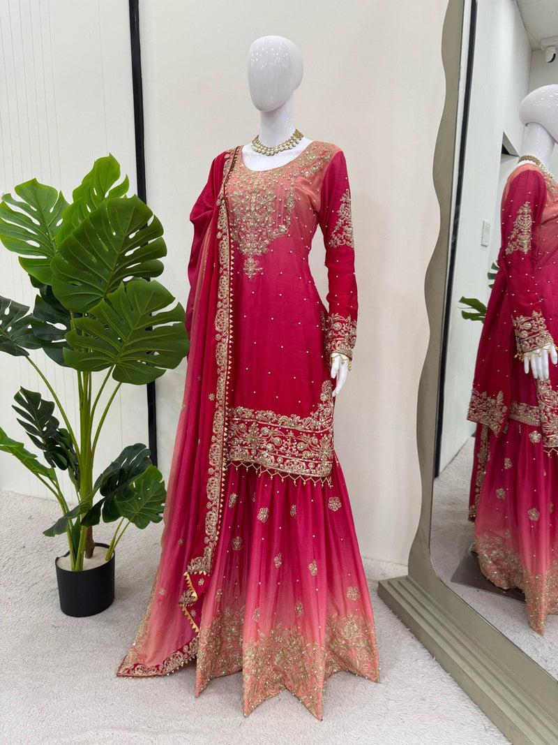 Pink Color Sequence Work Trendy Designer Sharara Suit