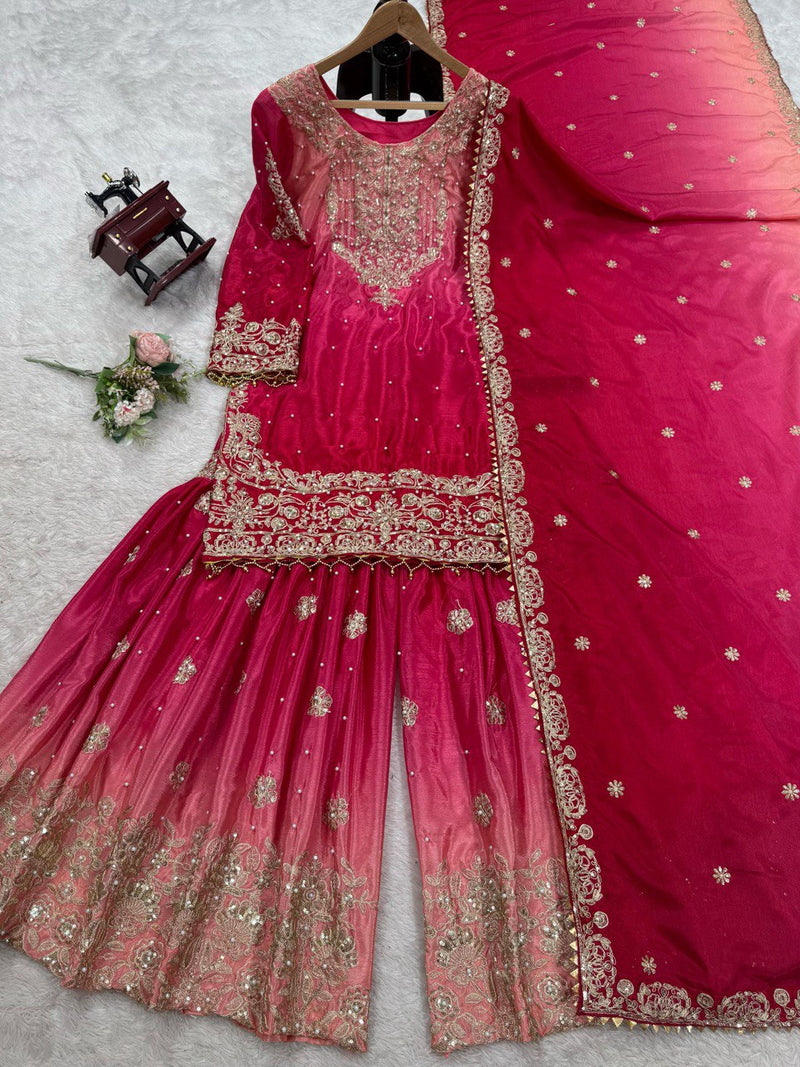 Pink Color Sequence Work Trendy Designer Sharara Suit