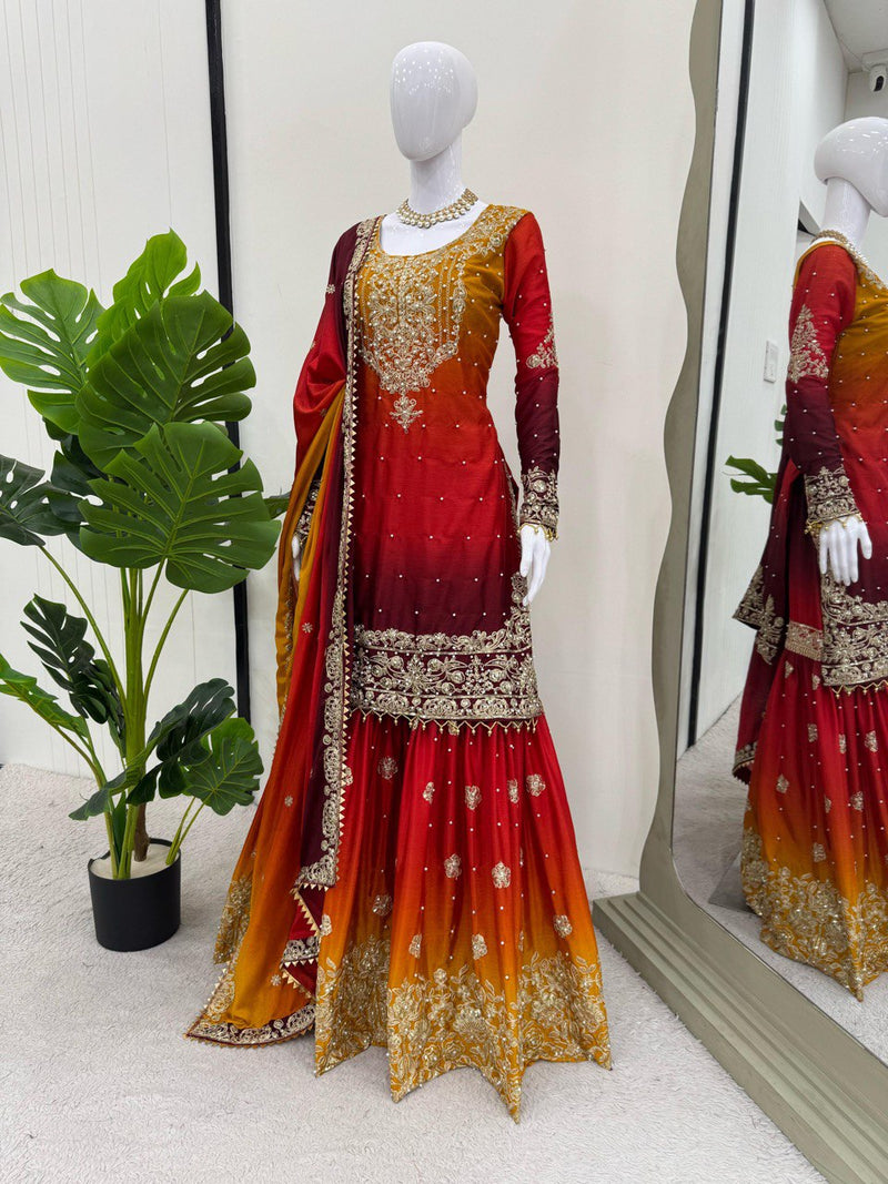 Multi Color Sequence Work Trendy Designer Sharara Suit