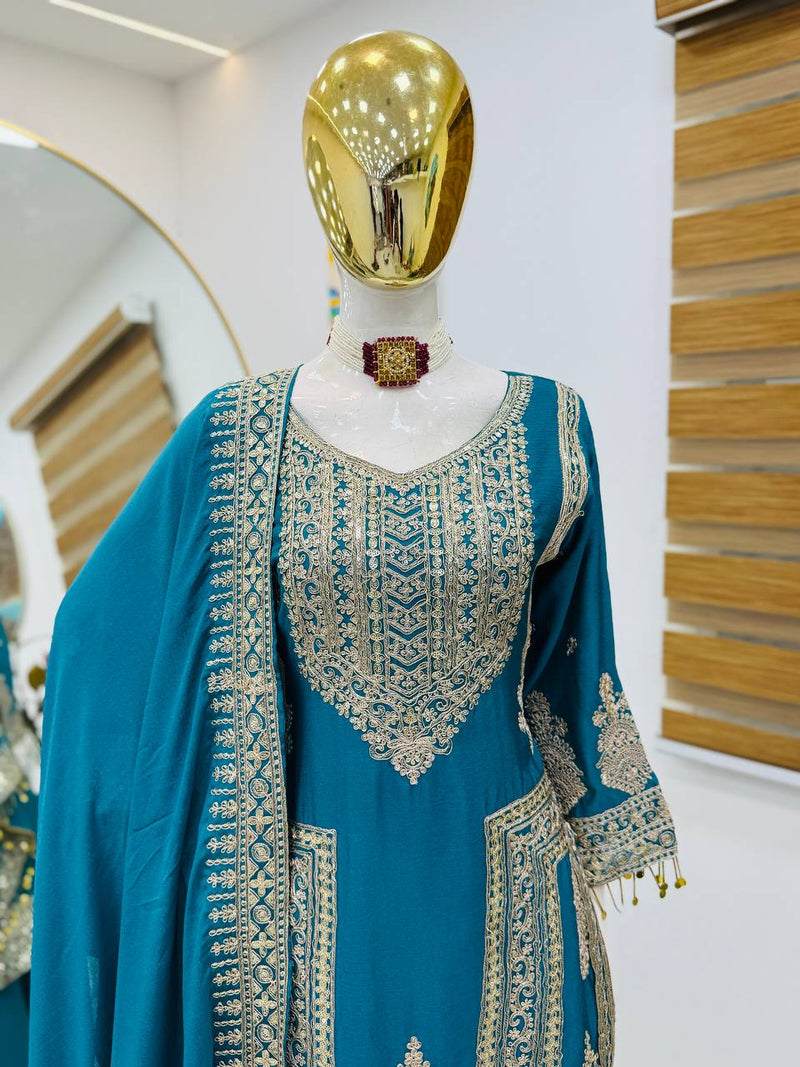 Blue Color Embroidery And Coding Work Salwar Suit