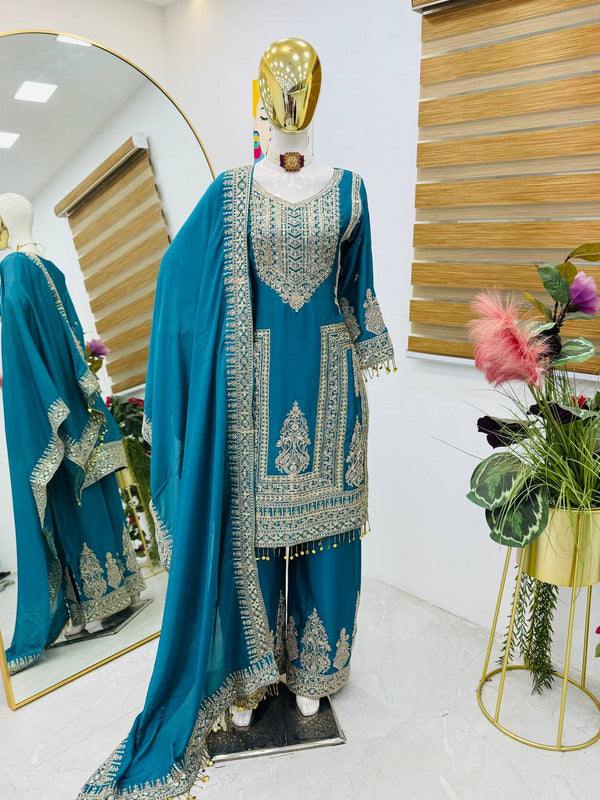 Blue Color Embroidery And Coding Work Salwar Suit