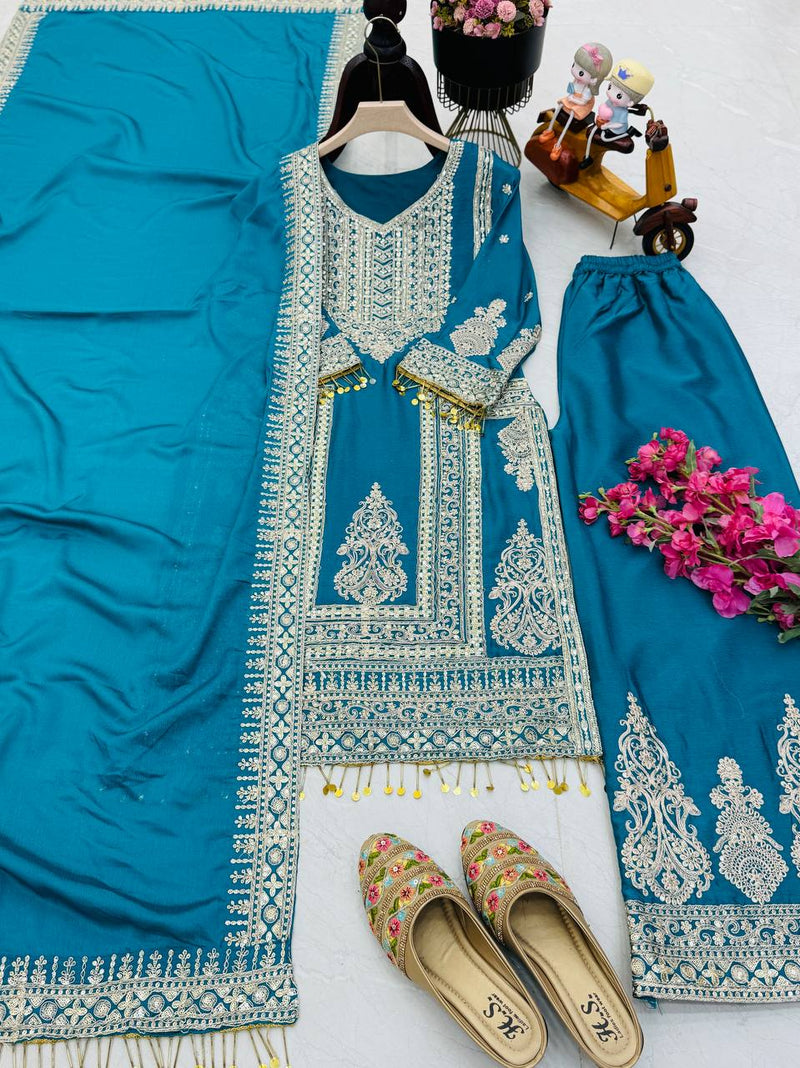 Blue Color Embroidery And Coding Work Salwar Suit