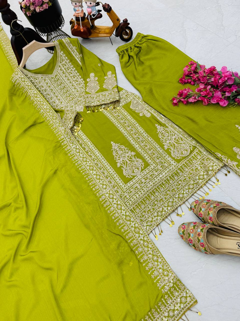 Green Color Embroidery And Coding Work Salwar Suit