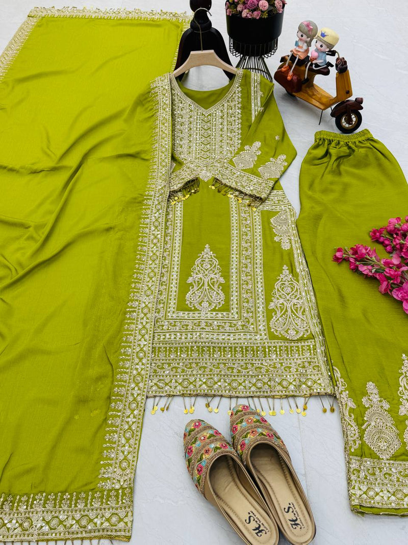 Green Color Embroidery And Coding Work Salwar Suit