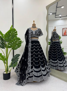 Black Color Wedding Wear Thread With Sequins Work Georgette  Lehenga Choli
