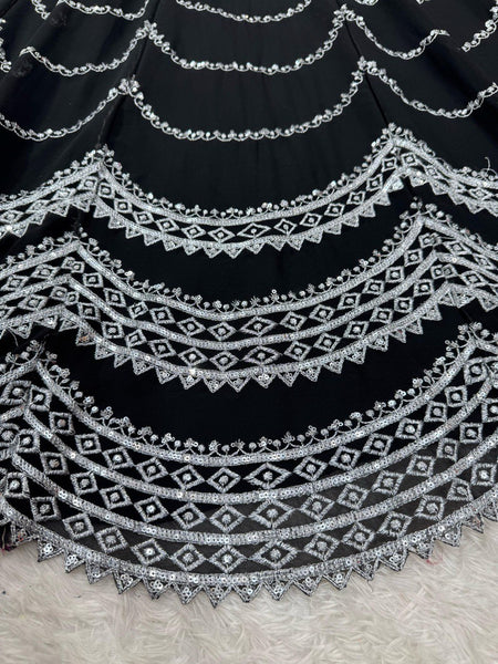 Black Color Wedding Wear Thread With Sequins Work Georgette  Lehenga Choli