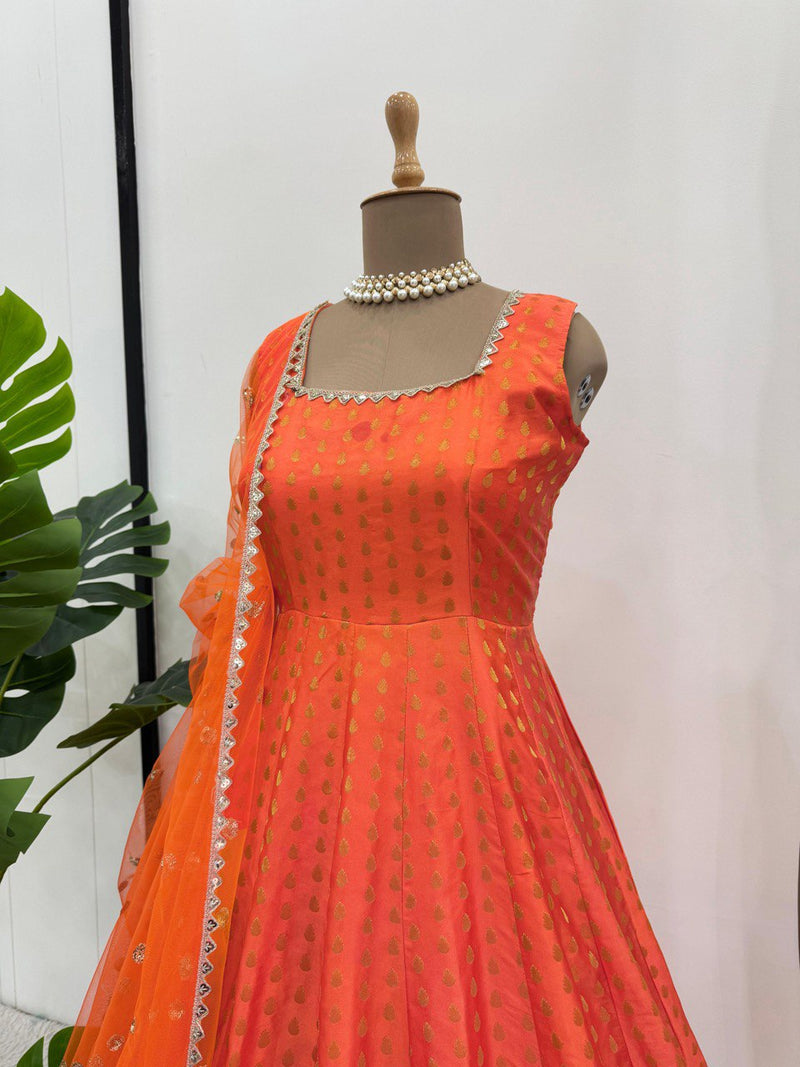 Orange Color Jacquared Designer Anarkali Gown