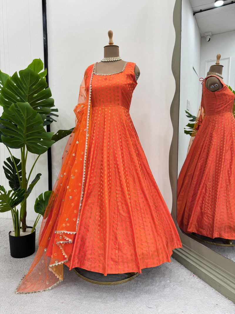 Orange Color Jacquared Designer Anarkali Gown