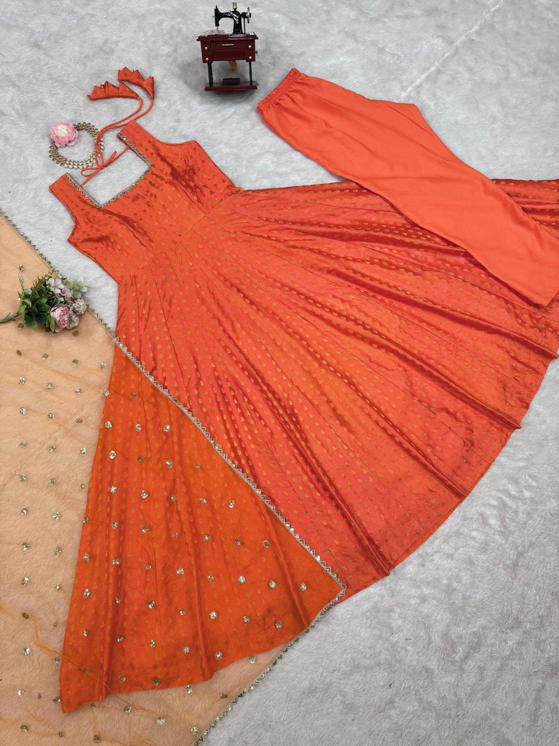 Orange Color Jacquared Designer Anarkali Gown