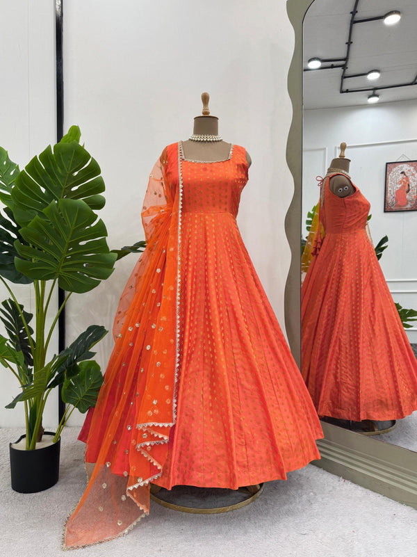 Orange Color Jacquared Designer Anarkali Gown