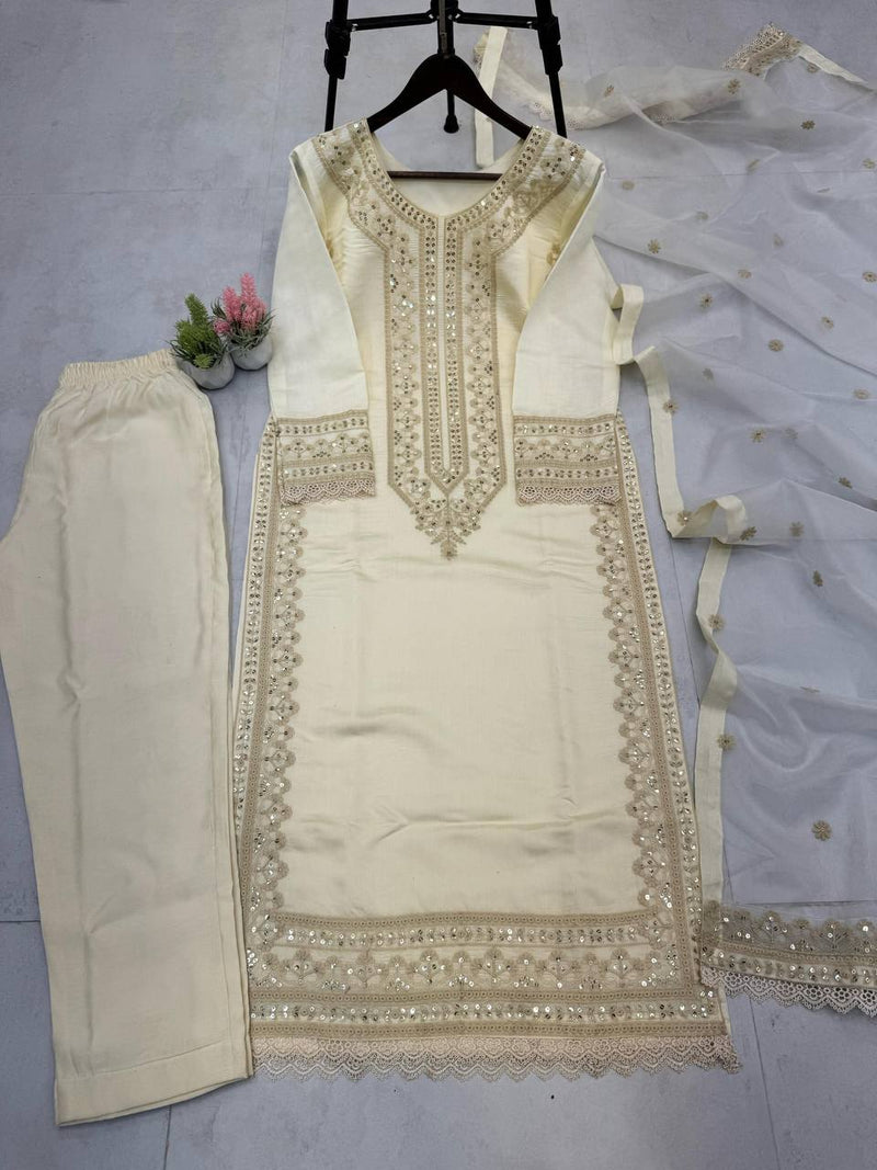 Off White Color  Embroidery and Sequence  Work Salwar Suit