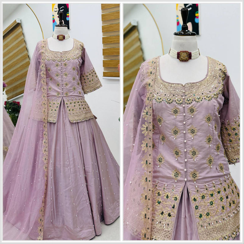 Lavender Color Embroidery Designer Wedding Wear Lehenga Set