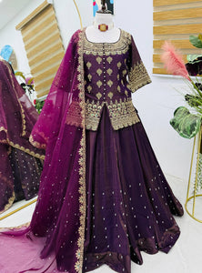 Glorious Wine Color Embroidery Designer Wedding Wear Lehenga Choli