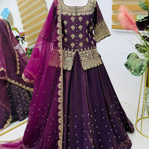 Glorious Wine Color Embroidery Designer Wedding Wear Lehenga Choli