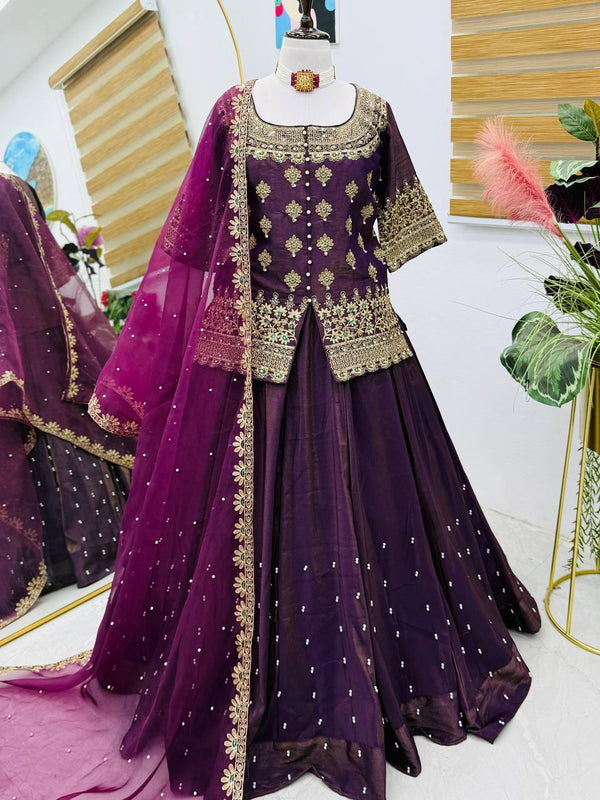 Glorious Wine Color Embroidery Designer Wedding Wear Lehenga Choli