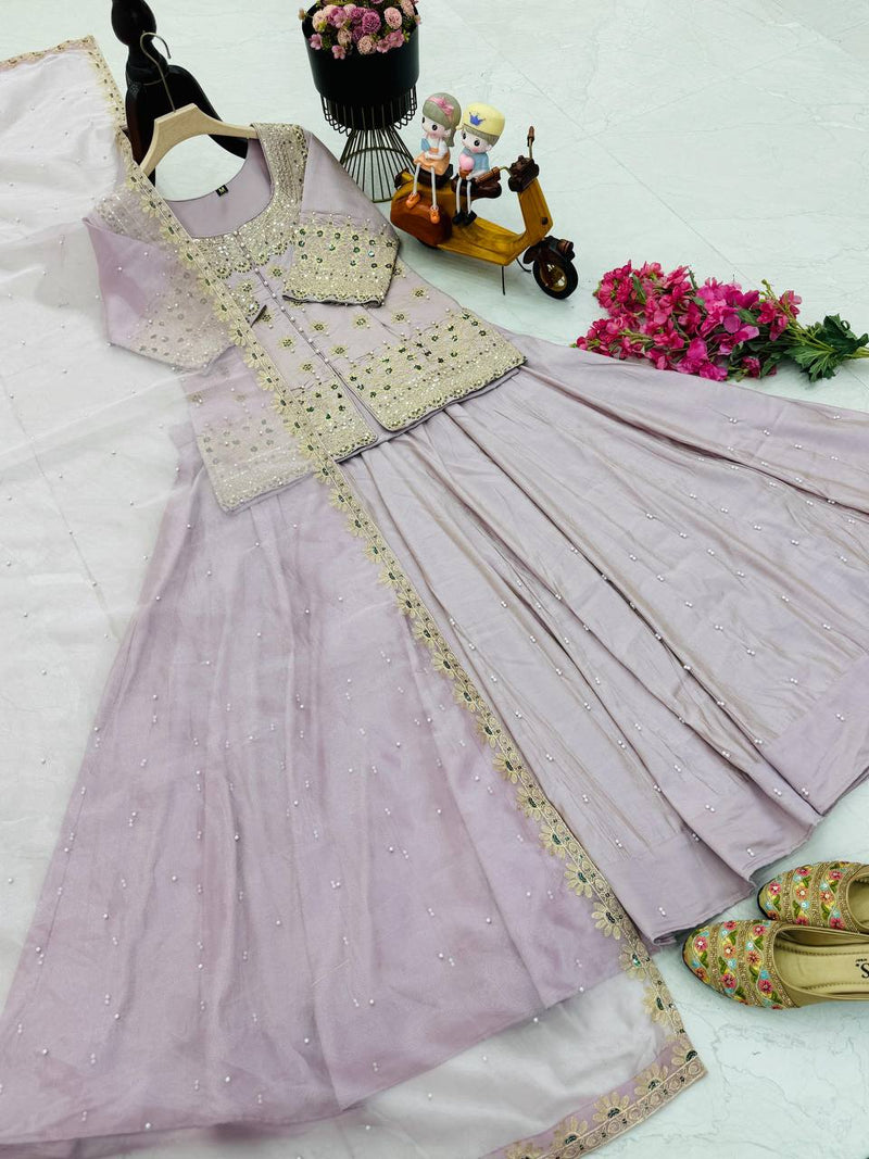 Lavender Color Embroidery Designer Wedding Wear Lehenga Set