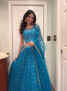 Blue Color Wedding Wear Thread With Sequins Work Georgette  Lehenga Choli