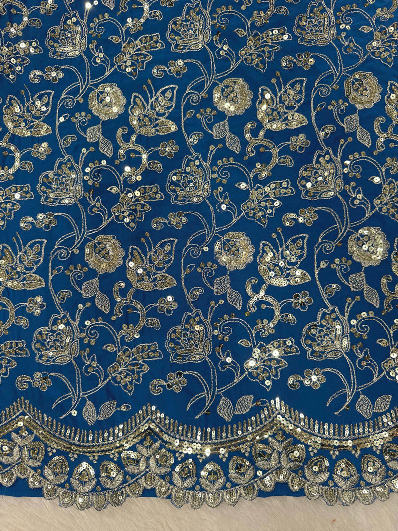 Blue Color Tread With Sequins Work Georgette Sharara Suit