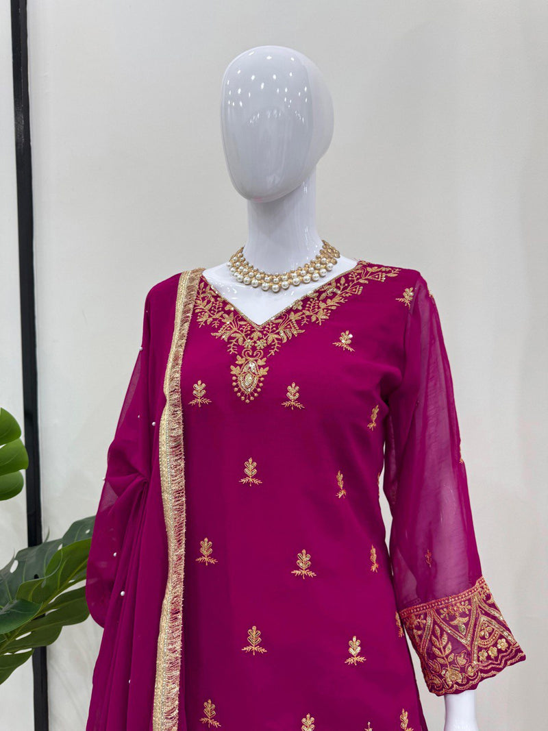 Dark Pink Color Sequence Work Designer Sharara Suit