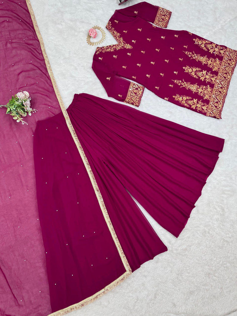 Dark Pink Color Sequence Work Designer Sharara Suit