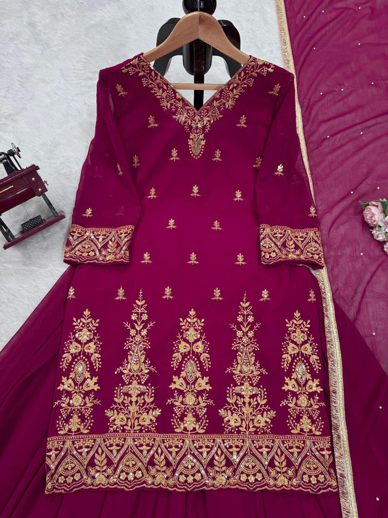 Dark Pink Color Sequence Work Designer Sharara Suit